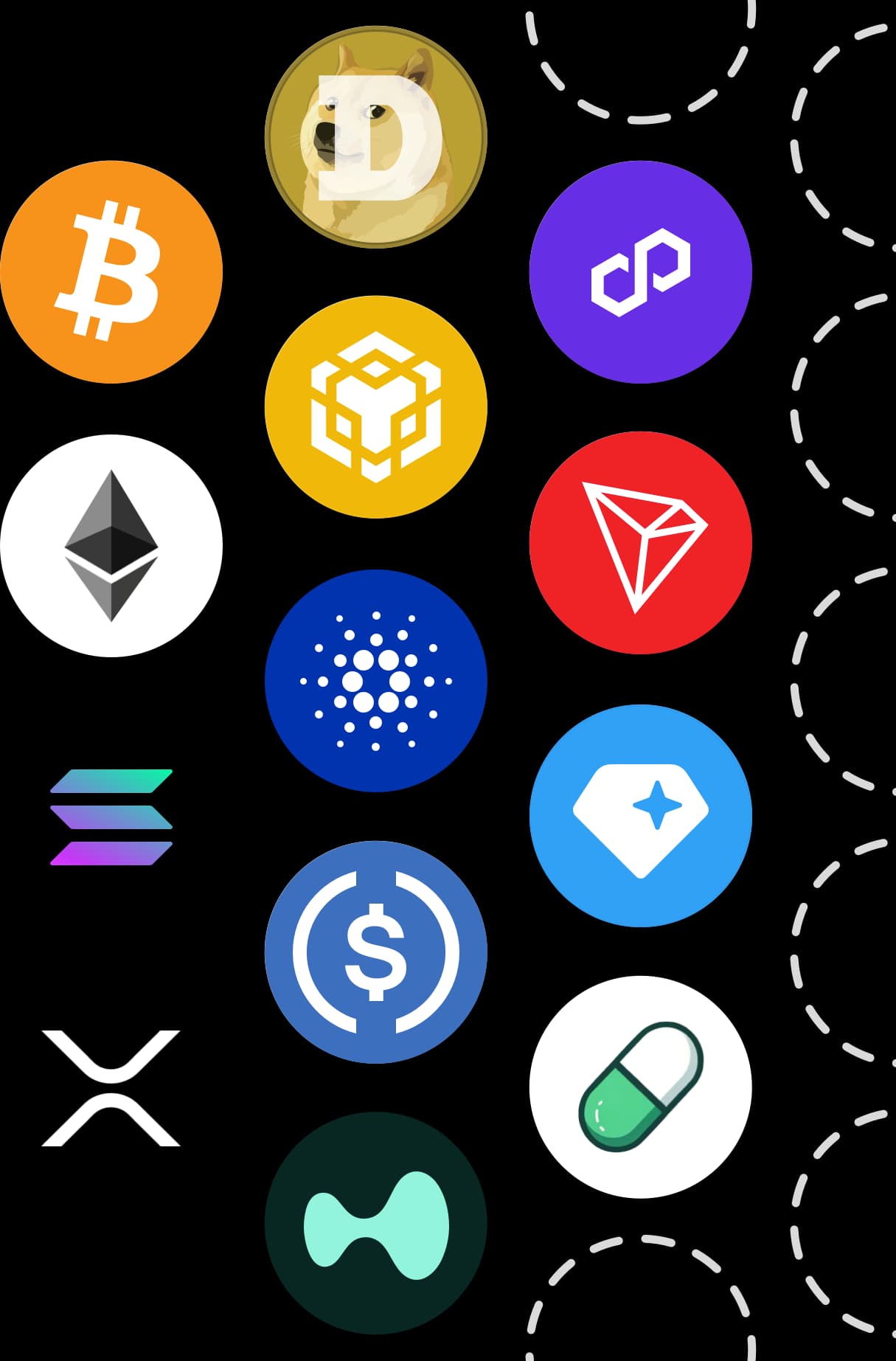 Ikoner för olika kryptovalutor och blockchain-nätverk
